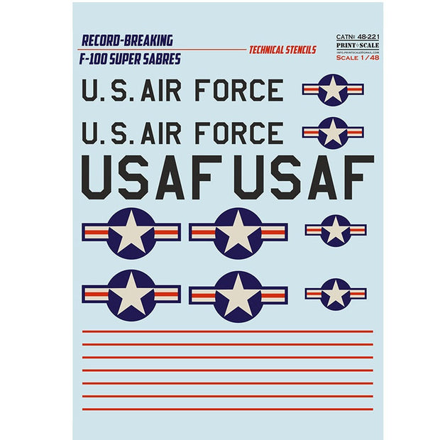 Print Scale 48-221 Decal F-100 Super Sabre technical stencils 2 leaf Scale 1:48 for Aircraft Plastic model kit