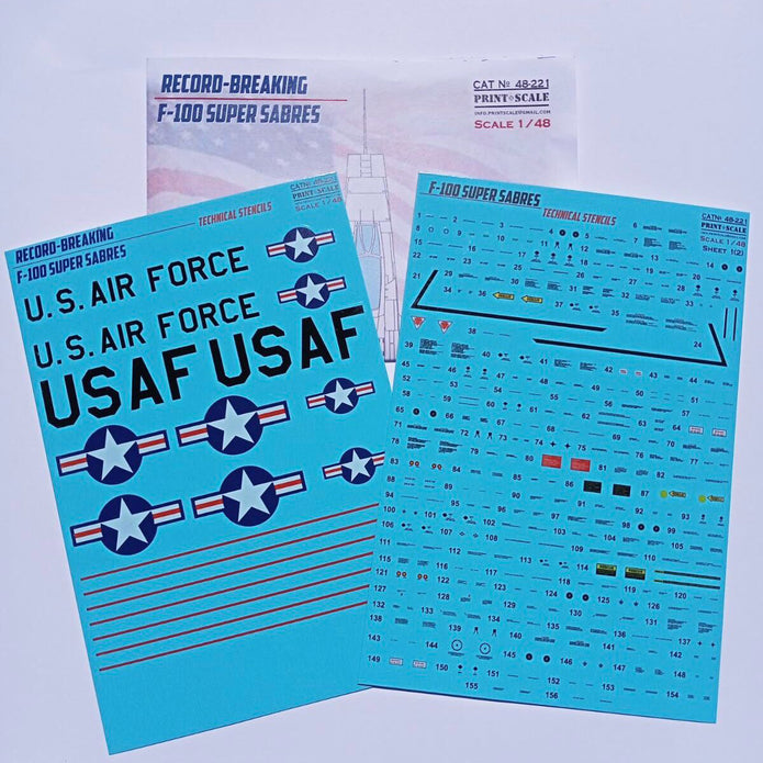 Print Scale 48-221 Decal F-100 Super Sabre technical stencils 2 leaf Scale 1:48 for Aircraft Plastic model kit