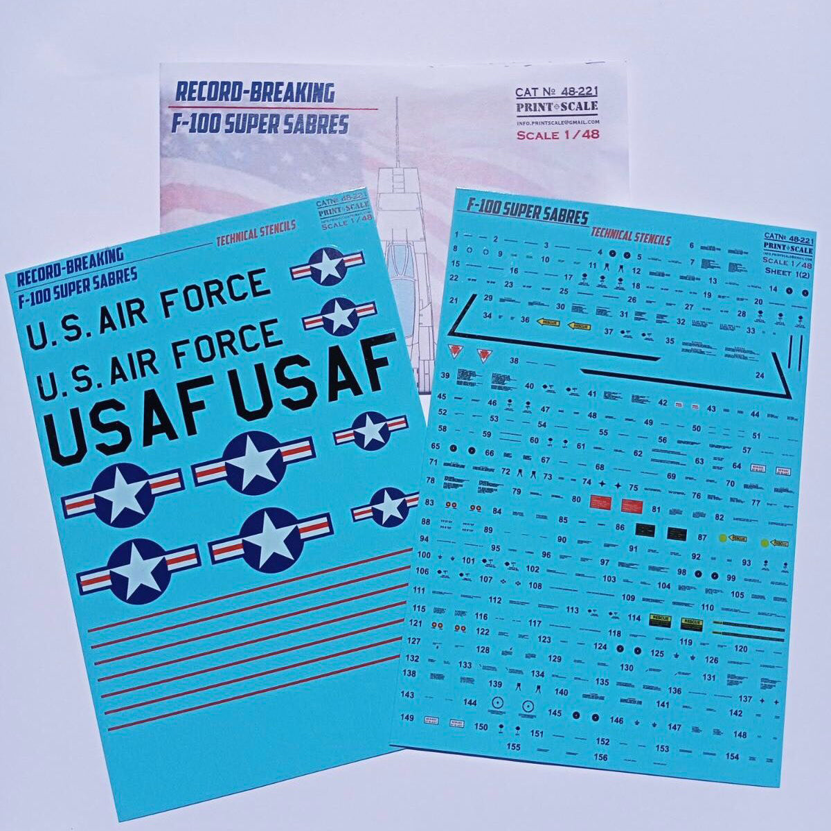 Print Scale 48-221 Decal F-100 Super Sabre technical stencils 2 leaf Scale 1:48 for Aircraft Plastic model kit