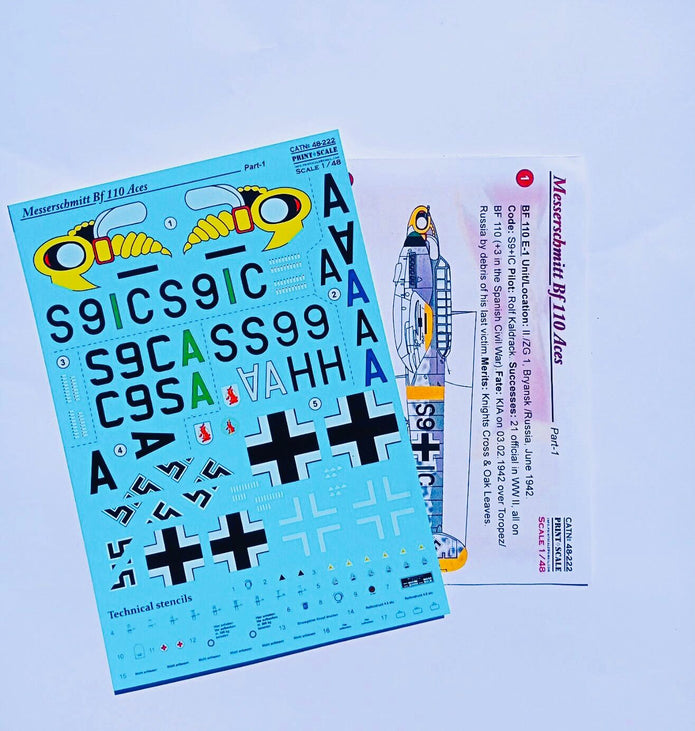 Print Scale 48-222 Decal Messerschmitt Bf-110 Zerstorer Part 1 Scale 1:48 for Aircraft Plastic model kit