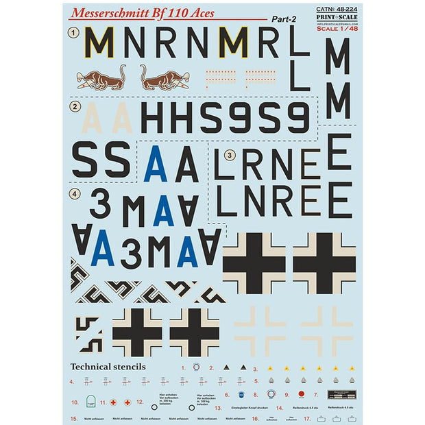 Print Scale 48-224 Decal Messerschmitt Bf-110 Zerstorer Part 2 Scale 1:48 for Aircraft Plastic model kit