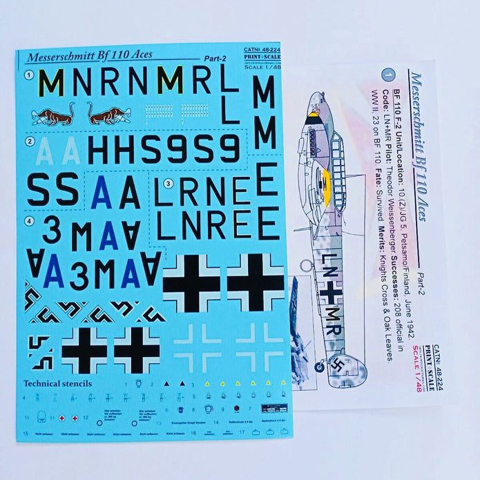 Print Scale 48-224 Decal Messerschmitt Bf-110 Zerstorer Part 2 Scale 1:48 for Aircraft Plastic model kit