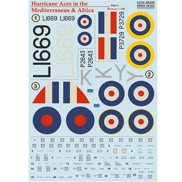 Print Scale 48-225 Decal Hurricane Top Pilots of the MTO and Africa Part 1 Scale 1:48 for Aircraft Plastic model kit