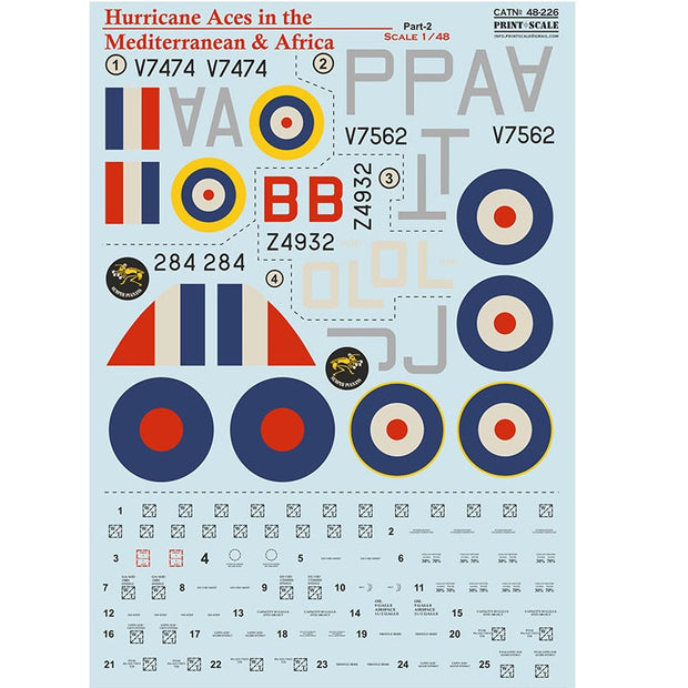 Print Scale 48-226 Decal Hurricane Top Pilots of the MTO and Africa Part 2 Scale 1:48 for Aircraft Plastic model kit