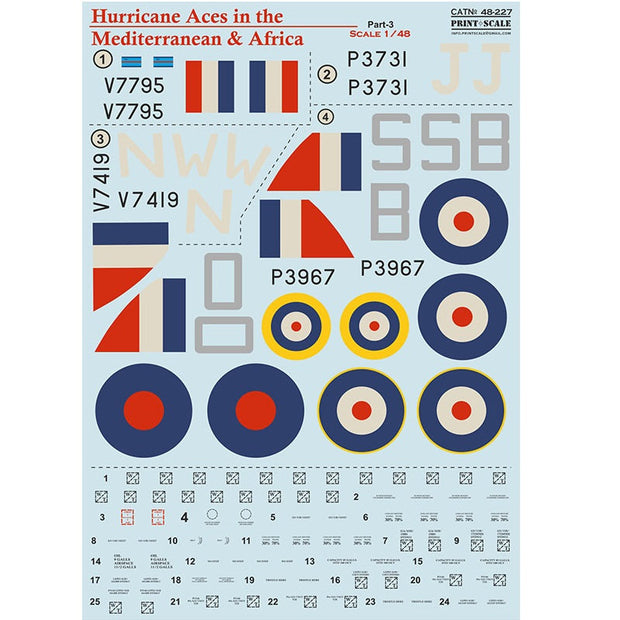 Print Scale 48-227 Decal Hurricane Top Pilots of the MTO and Africa Part 3 Scale 1:48 for Aircraft Plastic model kit