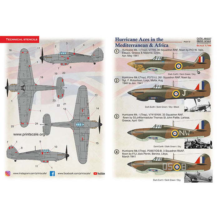 Print Scale 48-227 Decal Hurricane Aces of the MTO and Africa Part 3 Scale 1:48 for Aircraft Plastic model kit