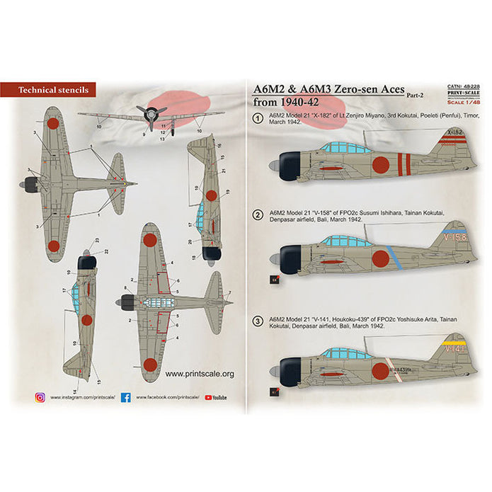 Print Scale 48-228 Decal 1:48 A6M Zero-Sen Aces Part 2 The complete set 1.5 leaf