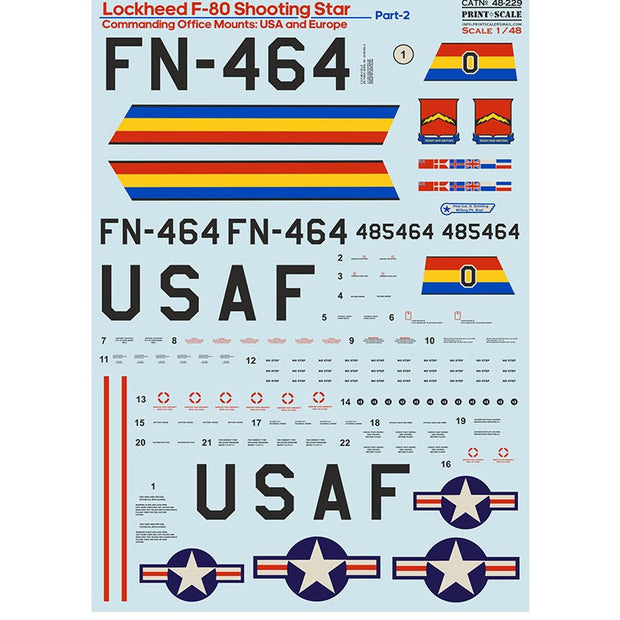 Print Scale 48-229 Decal Lockheed F-80 Shooting Star Part 2 Scale 1:48 for Aircraft Plastic model kit
