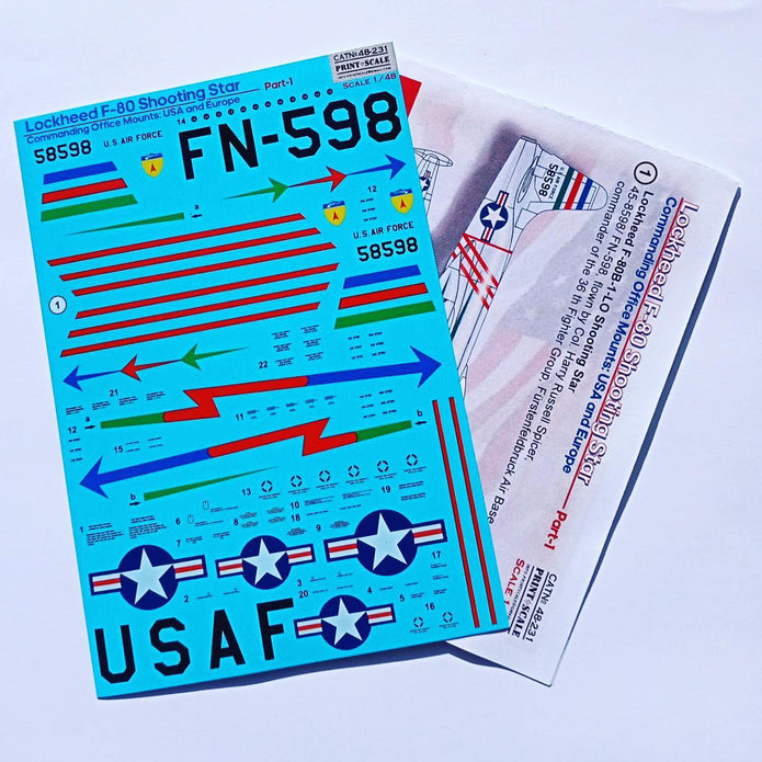 Print Scale 48-231 Decal Lockheed F-80 Shooting Star, Part 1 Scale 1:48 for Aircraft Plastic model kit