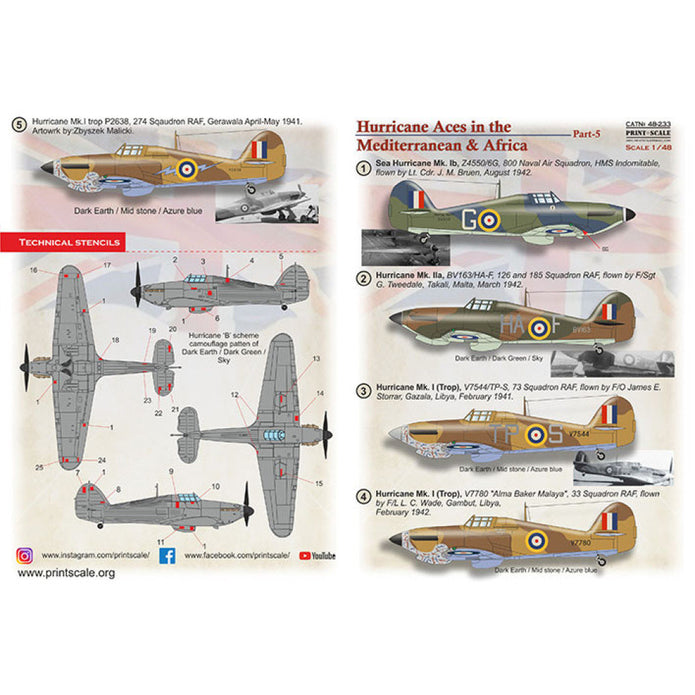 Print Scale 48-233 Decal 1:48 Hurrican Africa Aces Part 5 for Aircraft Plastic model kit