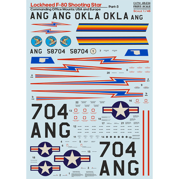 Print Scale 48-234 Decal Lockheed F-80 Shooting Star Part 3 Scale 1:48 for Aircraft Plastic model kit