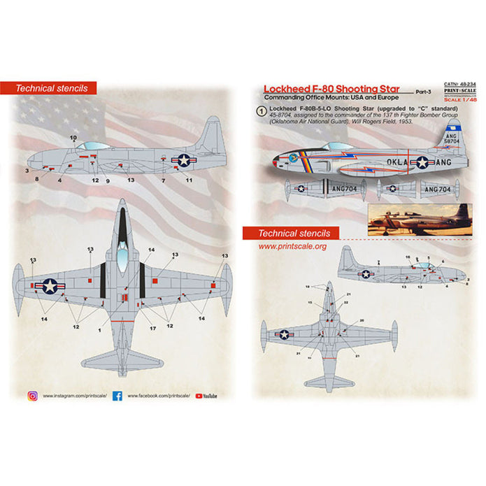 Print Scale 48-234 Decal Lockheed F-80 Shooting Star Part 3 Scale 1:48 for Aircraft Plastic model kit