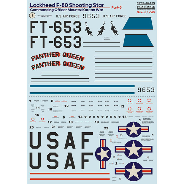 Print Scale 48-235 Decal Lockheed F-80 Shooting Star Part 5  Scale 1:48 for Aircraft Plastic model kit