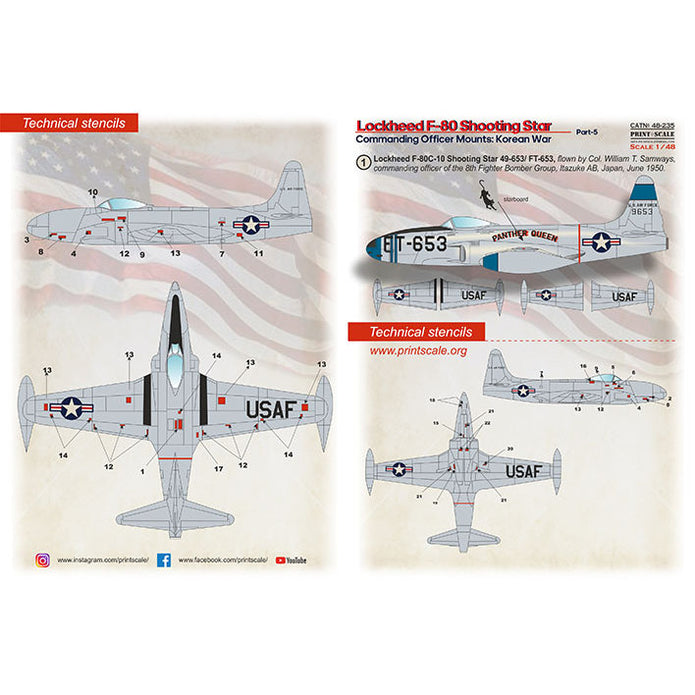 Print Scale 48-235 Decal Lockheed F-80 Shooting Star Part 5  Scale 1:48 for Aircraft Plastic model kit