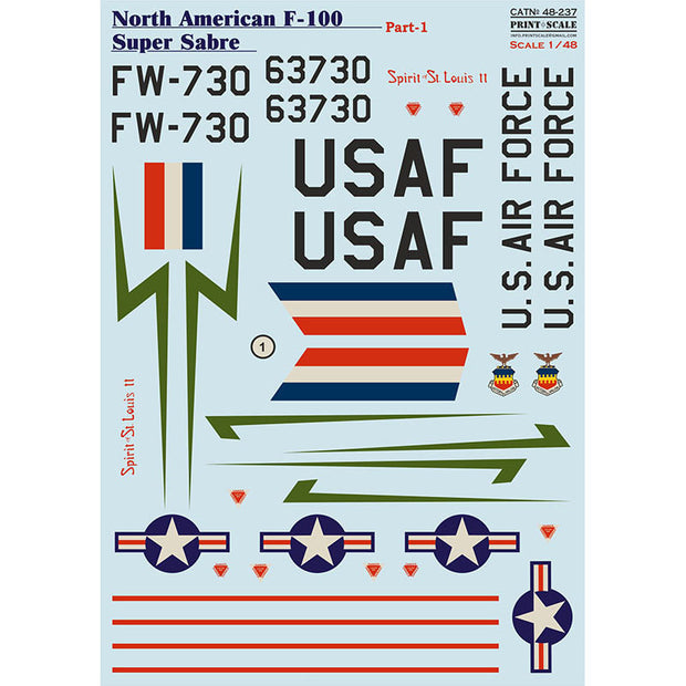 Print Scale 48-237 Decal North American F-100 Super Sabre Part 1 Scale 1:48 for Aircraft Plastic model kit