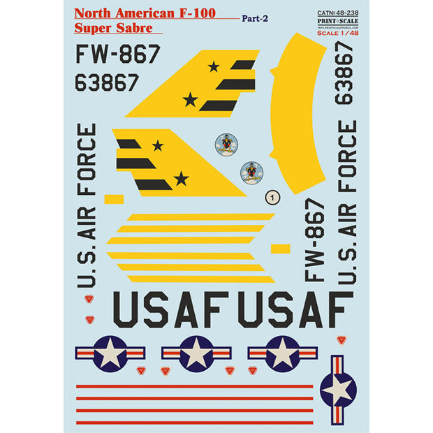 Print Scale 48-238 Decal North American F-100 Super Sabre, Part 2 Scale 1:48 for Aircraft Plastic model kit