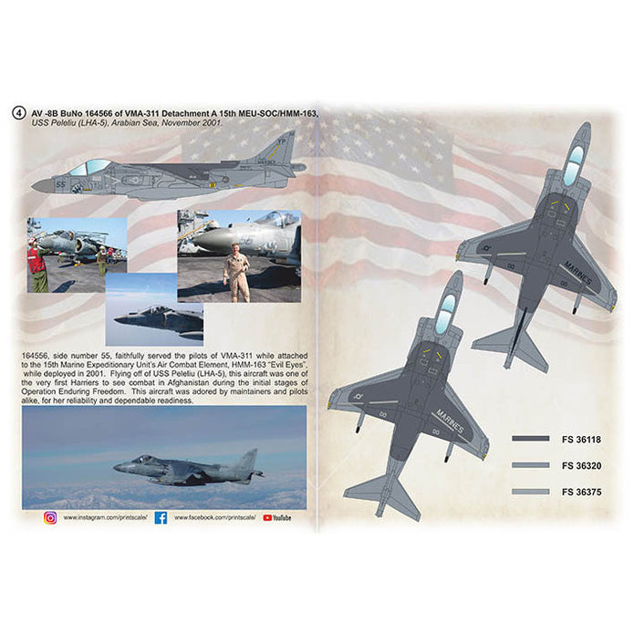 Print Scale 48-239 Decal AV-8B Harrier, Operations Iraq Freedom, Part 1  Scale 1:48 for Aircraft Plastic model kit