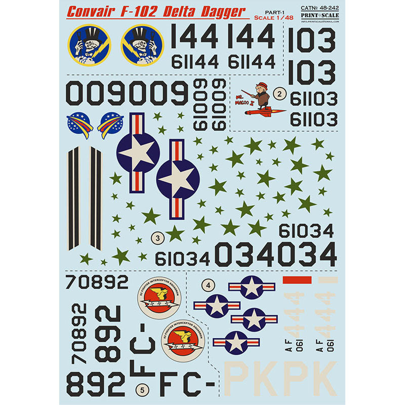 Print Scale 48-242 Decal Convair F-102 Delta Dagger Part 1 Scale 1:48 for Aircraft Plastic model kit