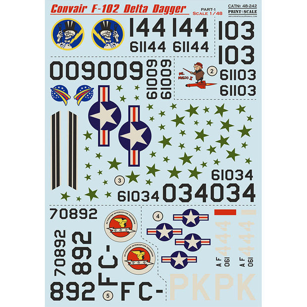 Print Scale 48-242 Decal Convair F-102 Delta Dagger Part 1 Scale 1:48 for Aircraft Plastic model kit