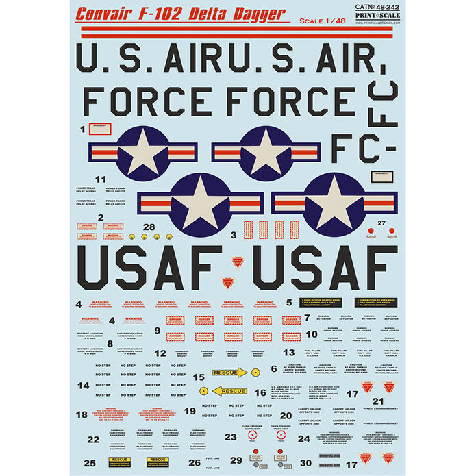 Print Scale 48-242 Decal Convair F-102 Delta Dagger Part 1 Scale 1:48 for Aircraft Plastic model kit