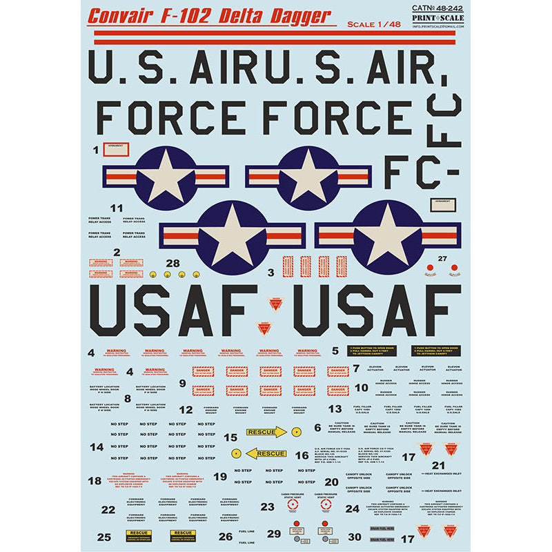 Print Scale 48-242 Decal Convair F-102 Delta Dagger Part 1 Scale 1:48 for Aircraft Plastic model kit