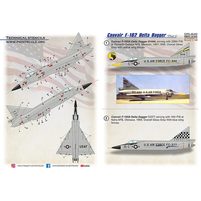 Print Scale 48-243 Decal Convair F-102 Delta Dagger Part 2  Scale 1:48 for Aircraft Plastic model kit