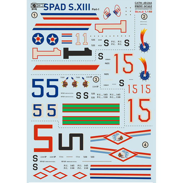 Print Scale 48-244 Decal SPAD Xlll Part 1  Scale 1:48 for Aircraft Plastic model kit