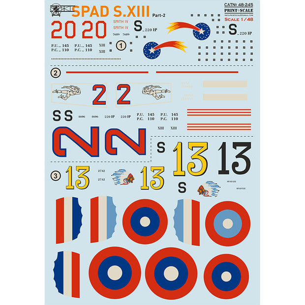 Print Scale 48-245 Decal SPAD Xlll Part 2  Scale 1:48 for Aircraft Plastic model kit