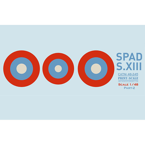 Print Scale 48-245 Decal SPAD Xlll Part 2  Scale 1:48 for Aircraft Plastic model kit