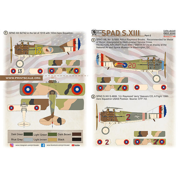 Print Scale 48-245 Decal SPAD Xlll Part 2  Scale 1:48 for Aircraft Plastic model kit