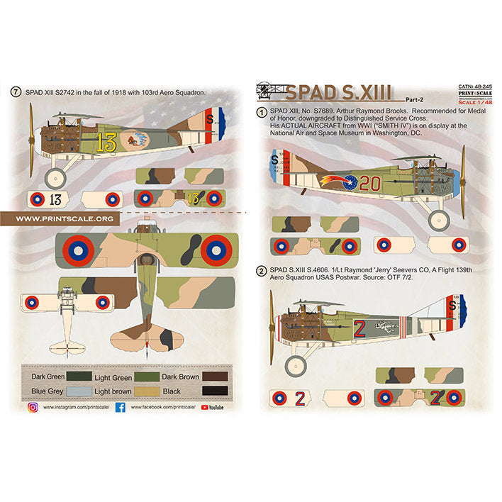 Print Scale 48-245 Decal SPAD Xlll Part 2  Scale 1:48 for Aircraft Plastic model kit