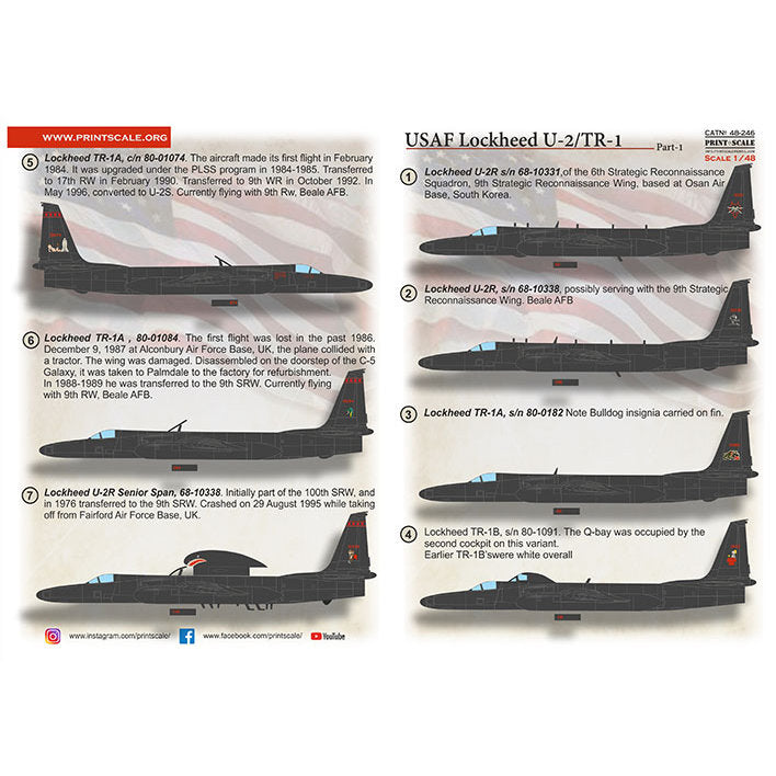 Print Scale 48-246 Decal USAF Lockheed U2/TR-1 Part 1 Scale 1:48 for Aircraft Plastic model kit