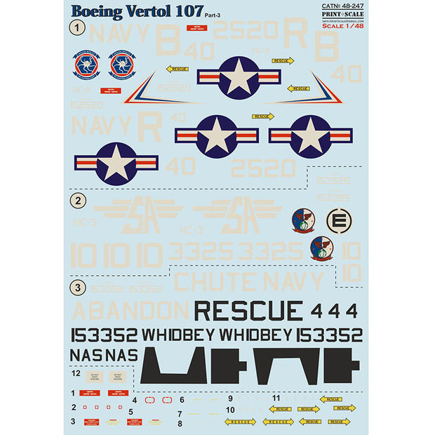Print Scale 48-247 Decal Boeing-Vertol 107 Part 3 The complete set 1.5 leaf Scale 1:48
