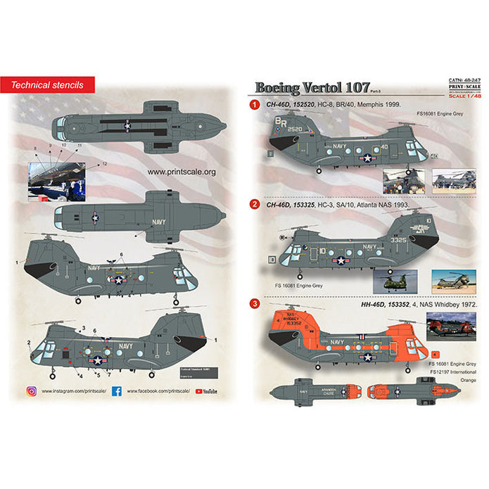 Print Scale 48-247 Decal Boeing-Vertol 107 Part 3 The complete set 1.5 leaf Scale 1:48