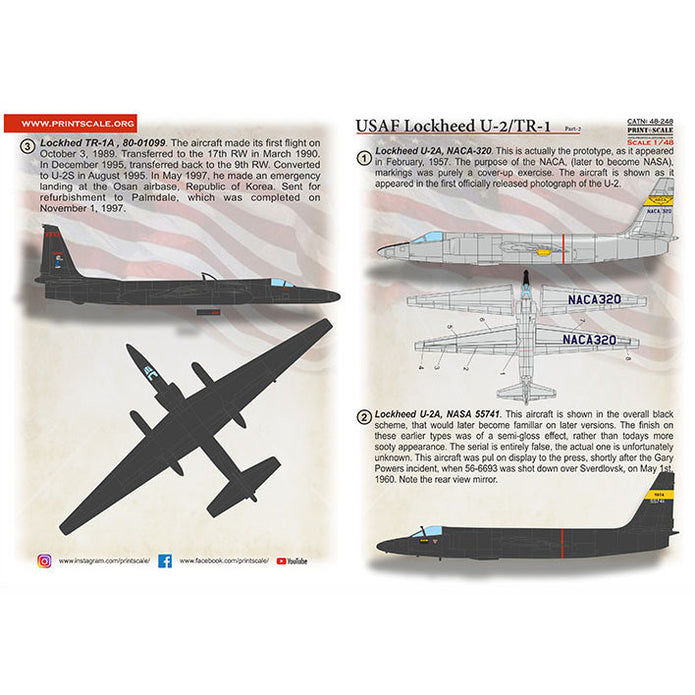 Print Scale 48-248 Decal USAF Lockheed U2/TR-1 Part 2 Scale 1:48 for Aircraft Plastic model kit