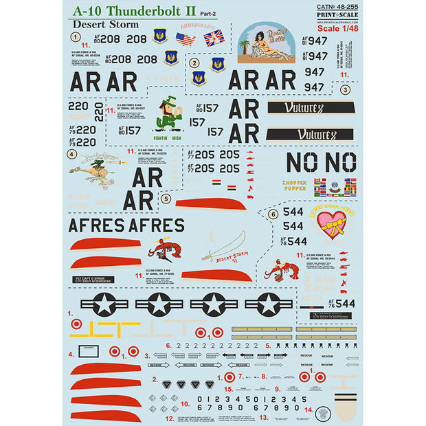 Print Scale 48-255 Decal A-10 Thunderbolt. Desert Storm. Part 2 Scale 1:48 for Aircraft Plastic model kit