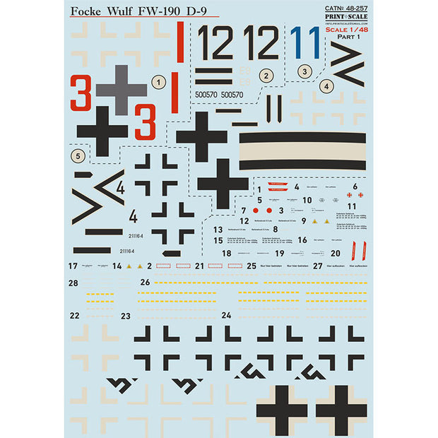 Print Scale 48-257 Decal Focke-Wulf Fw.190 D-9 Part 1 Scale 1:48 for Aircraft Plastic model kit