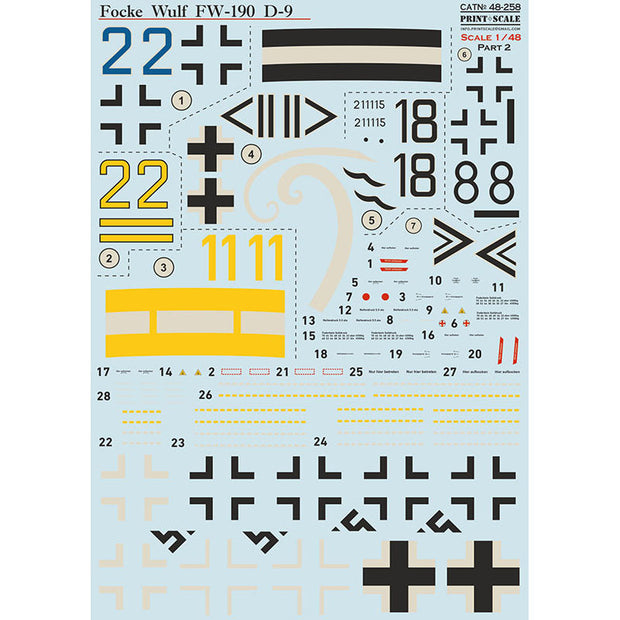 Print Scale 48-258 Decal Focke-Wulf Fw.190 D-9 Part 2 Scale 1:48 for Aircraft Plastic model kit