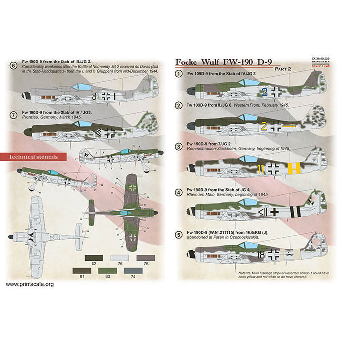 Print Scale 48-258 Decal Focke-Wulf Fw.190 D-9 Part 2 Scale 1:48 for Aircraft Plastic model kit