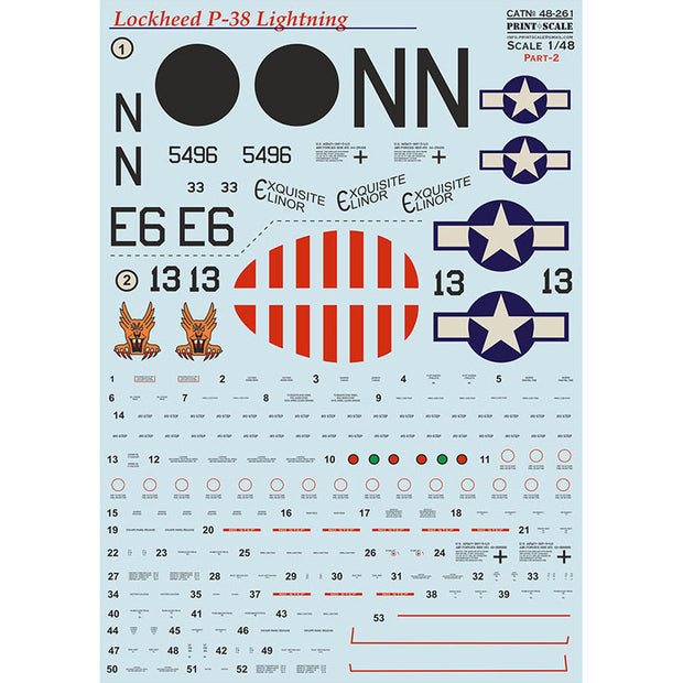 Print Scale 48-261 Decal P-38 Lightning in Bare Metal Part 2 Scale 1:48 for Aircraft Plastic model kit