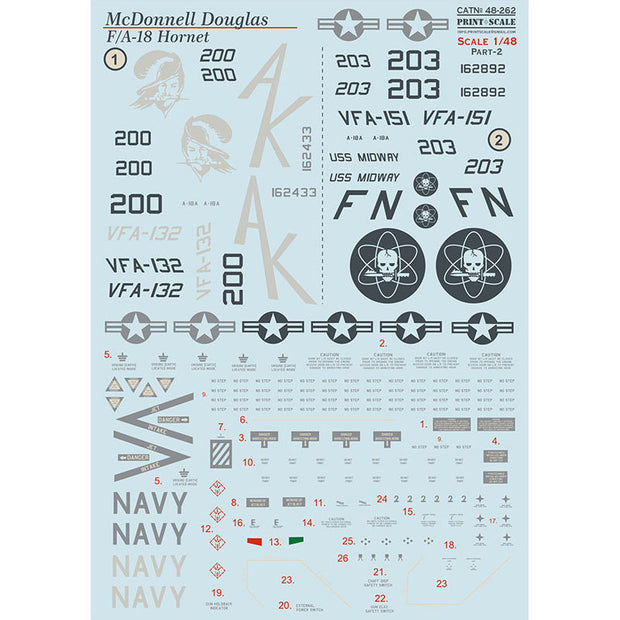 Print Scale 48-262 Decal Mc Donnel Douglas Hornet F/A-18 Part-2 Scale 1:48 for Aircraft Plastic model kit