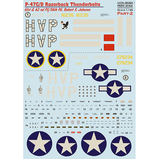 Print Scale 48-264 Decal 1:48 P-47 C/D Razorback Robert S. Jonson Part 2 The complete set 1.5 leaf