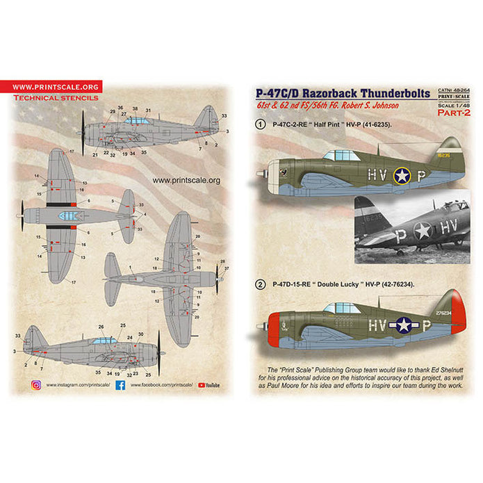 Print Scale 48-264 Decal 1:48 P-47 C/D Razorback Robert S. Jonson Part 2 The complete set 1.5 leaf