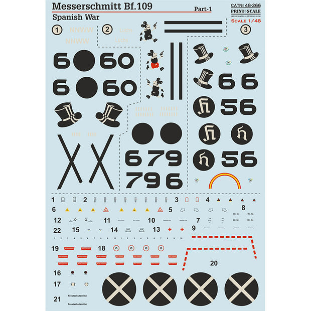 Print Scale 48-266 Decal Messerschmitt Bf-109 B/D Spanish War Part 1 Scale 1:48 for Aircraft Plastic model kit