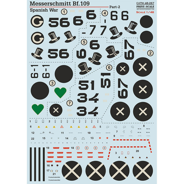 Print Scale 48-267 Decal Messerschmitt Bf-109 B/D Spanish War Part 2  Scale 1:48 for Aircraft Plastic model kit