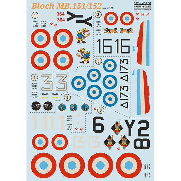 Print Scale 48-268 Decal Bloch MB.151/152 Scale 1:48 for Aircraft Plastic model kit