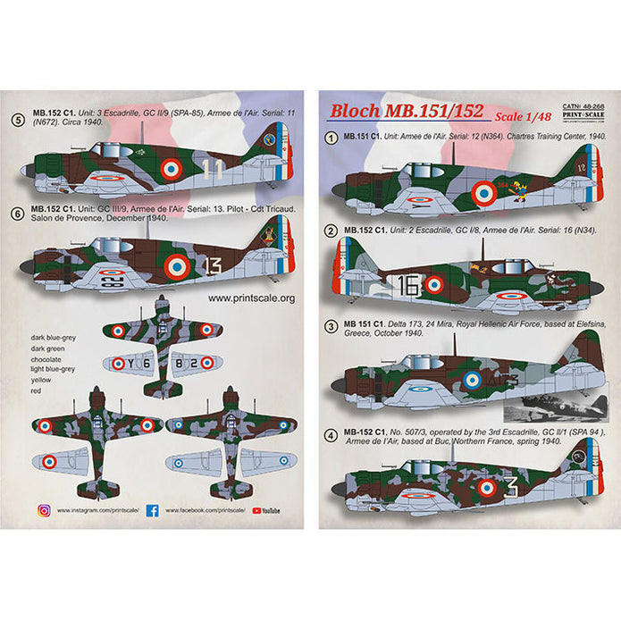 Print Scale 48-268 Decal Bloch MB.151/152 Scale 1:48 for Aircraft Plastic model kit