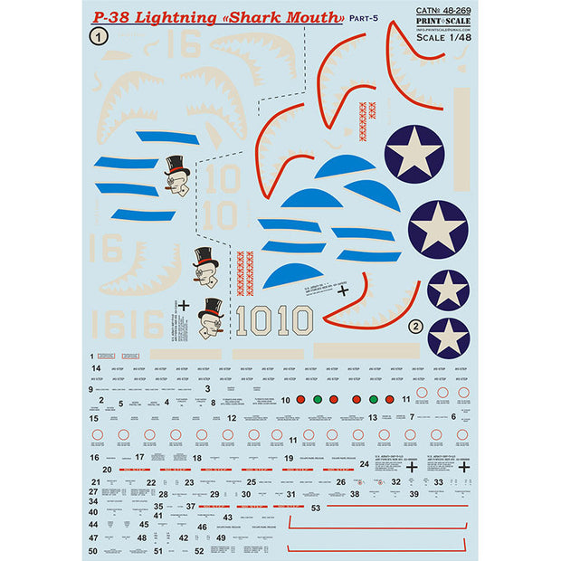 Print Scale 48-269 Decal P-38 Lightning Shark Mouth Part 5  Scale 1:48 for Aircraft Plastic model kit