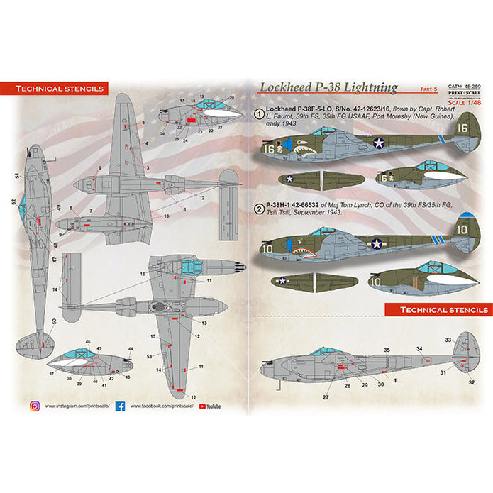 Print Scale 48-269 Decal P-38 Lightning Shark Mouth Part 5  Scale 1:48 for Aircraft Plastic model kit