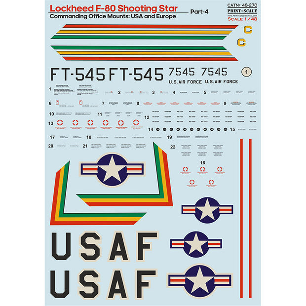 Print Scale 48-270 Decal Lockheed F-80 Shooting Star Part 4 Scale 1:48 for Aircraft Plastic model kit